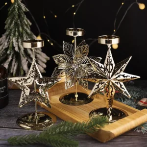 Retro Christmas Golden Wrought Iron Elk Candle Holder for Festive Table Decor